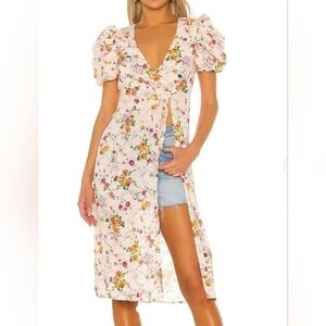 Revolve x House of Harlow 1960 Maeve Midi Floral Top Puff Sleeves Leg Slit S